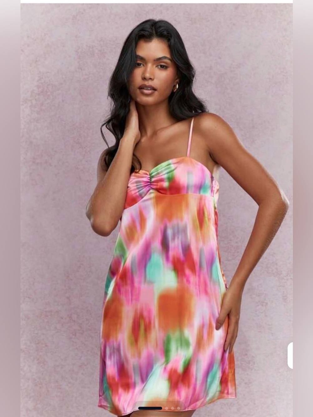 Missguided Rainbow Watercolor Slip Dress Barbiecore Abstract Print Y2K